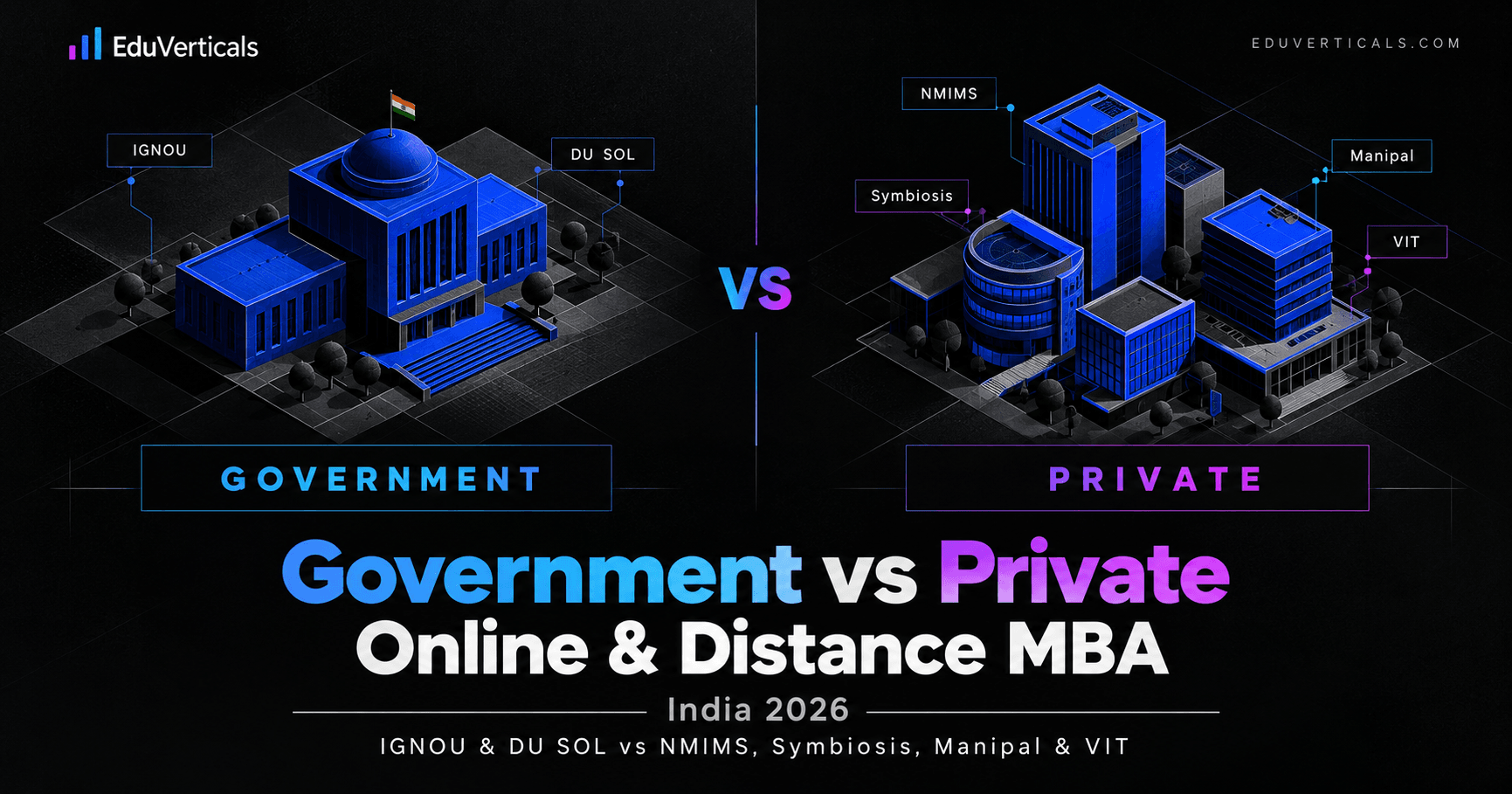 Government vs Private Online & Distance MBA in India (2026): IGNOU & DU SOL vs NMIMS, Symbiosis, Manipal & VIT